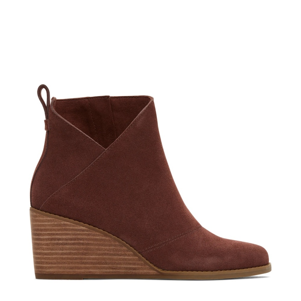 Toms Sutton Chestnut Suede Wedge Booties